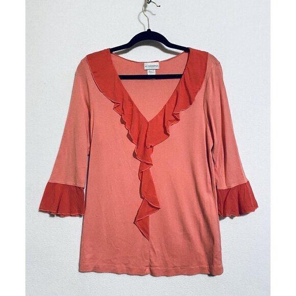 Soft Surroundings Barbara Ruffle Top Womens Medium Coral Orange Cottagecore - Picture 1 of 6